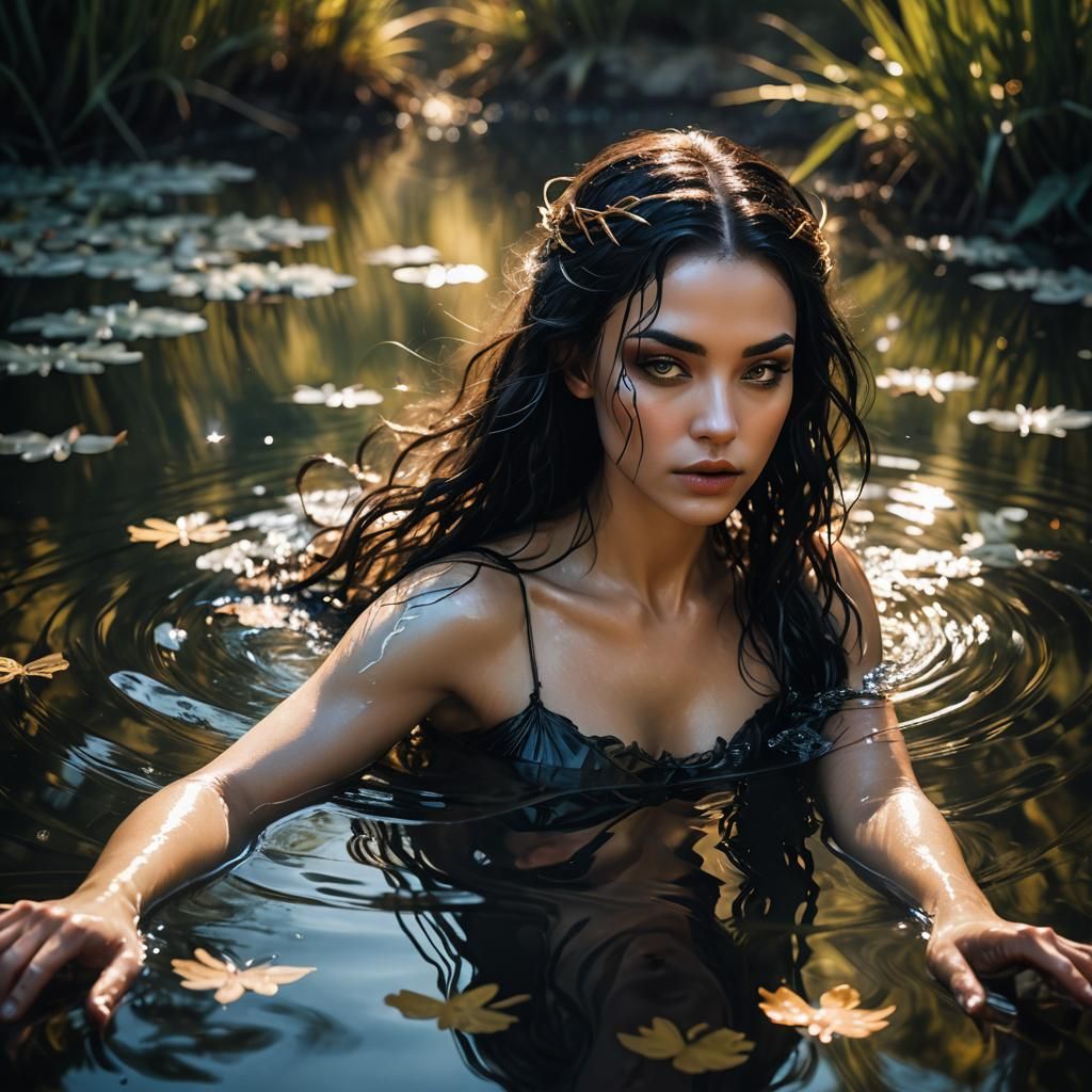 Nymph in Magical Pond: Sensual Fantasy Portrait