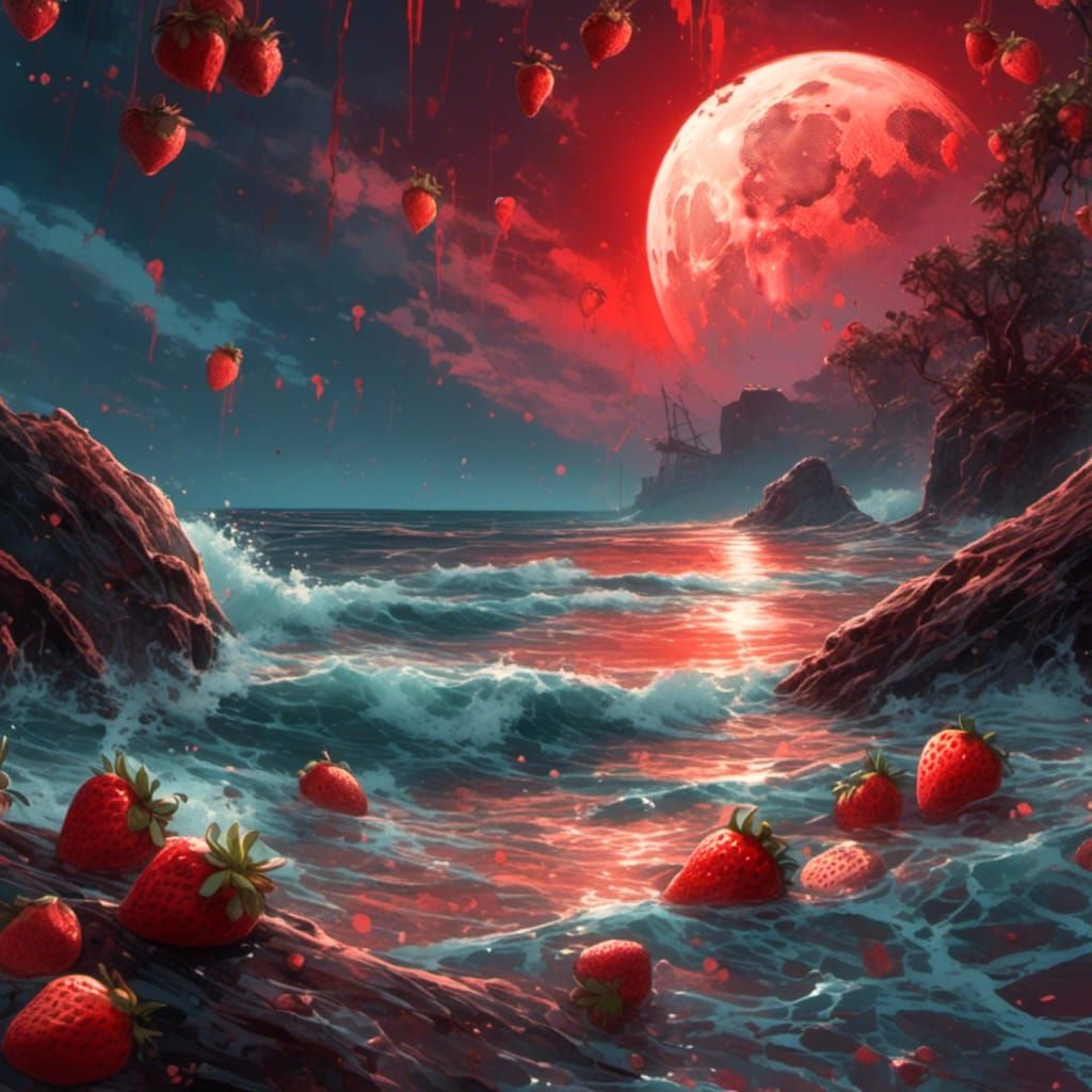 Strawberry Moon Fantasy Art on Beach