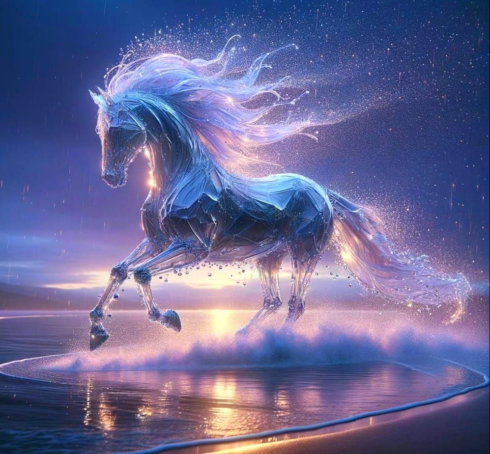 Ethereal Water Horse Rears Up in Dawn Bay