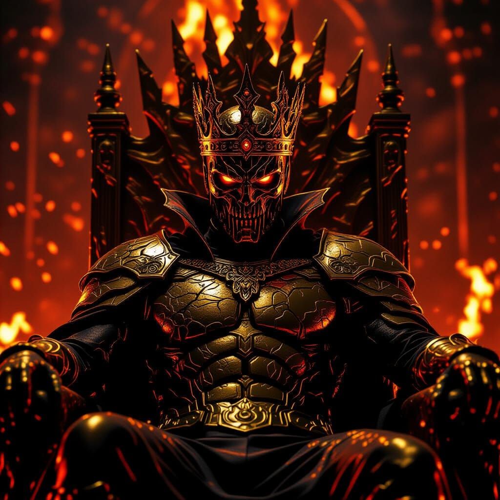 Golden Supervillain on Magma Throne: Cinematic Masterpiece