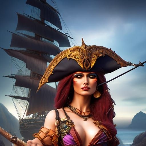 Steampunk Pirate Woman Portrait in Volumetric Lighting