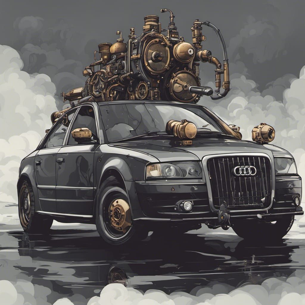 Surreal Cartoon Steampunk Car Ride in the Rain