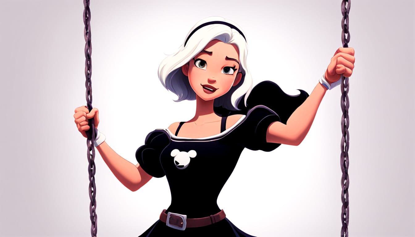 Girl on Swing in Disney Cartoon Style