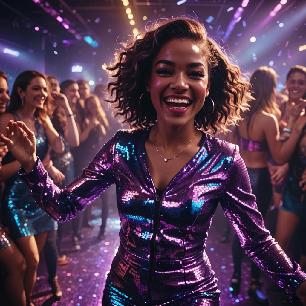 Girl Dancing in Nightclub: Hyper-Realistic Photography