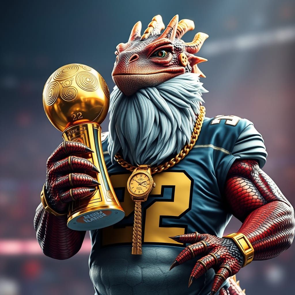 Majestic Bearded Dragon Wins Super Bowl, Cradling Lombardi T...