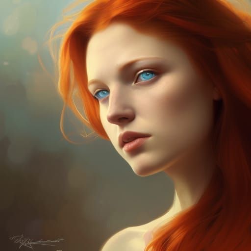 Fiery Redhead Portrait in Hyperdetailed Digital Art