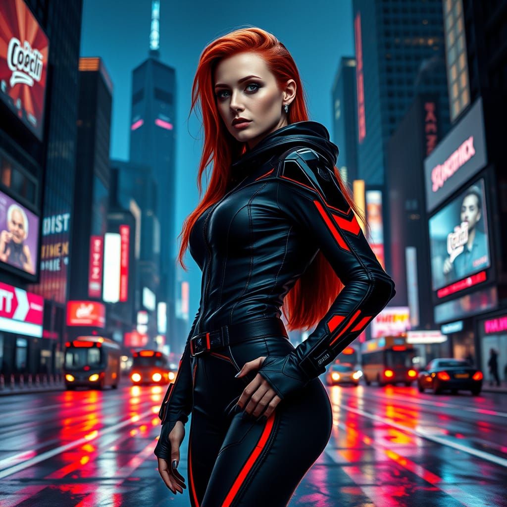 Glamorous Cyberpunk Warrior in Futuristic Flight Suit