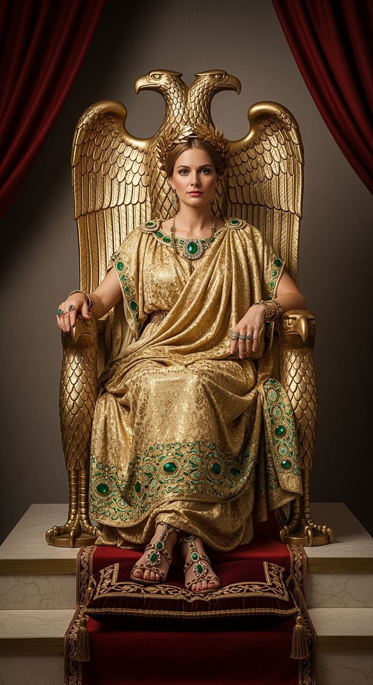 Regal Roman Empress on Gold Imperial Throne