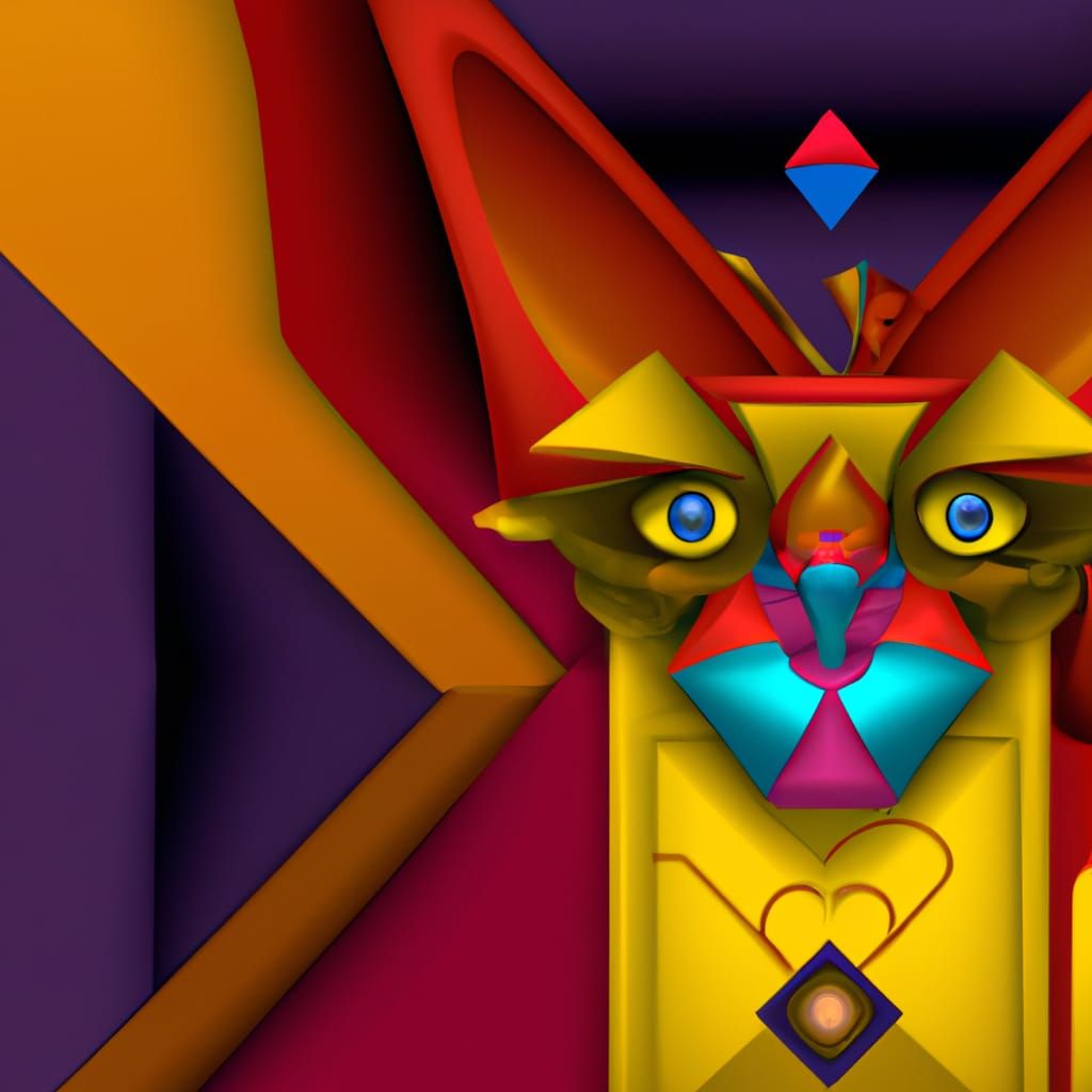 Devil Cat Fire Butterfly Cubist Painting