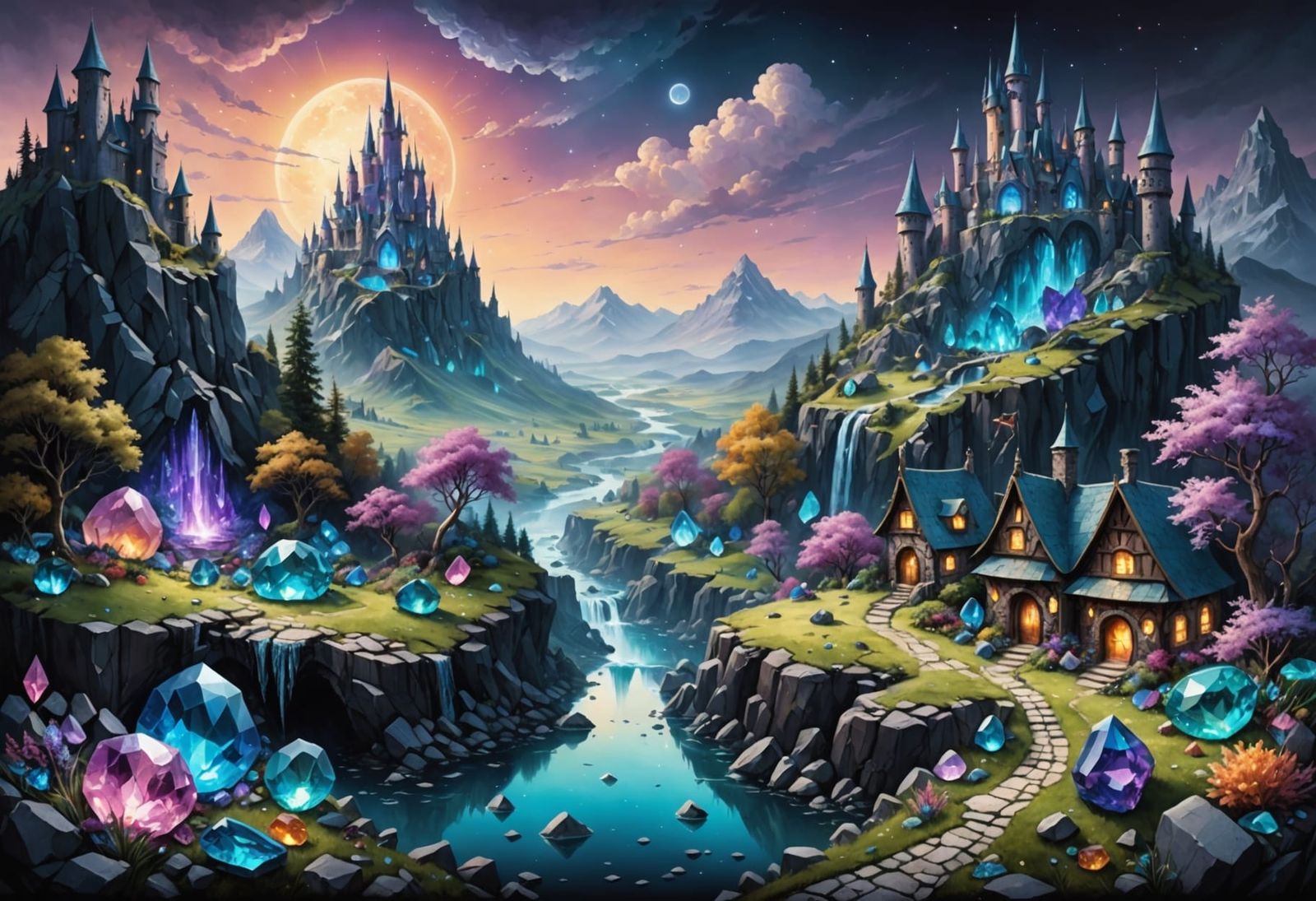 Gemstone Fantasy Realm in Pastel Tones