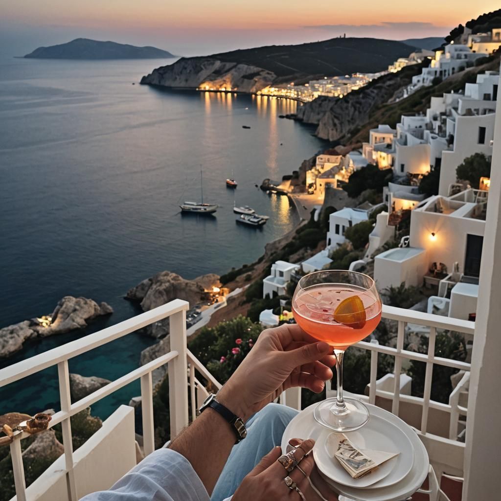 Romantic Evening on a Greek Balcony with Sea View