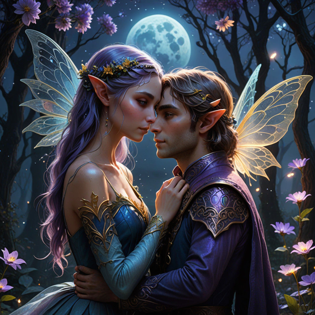 Ethereal Moonlit Encounter in Realistic Fantasy Style