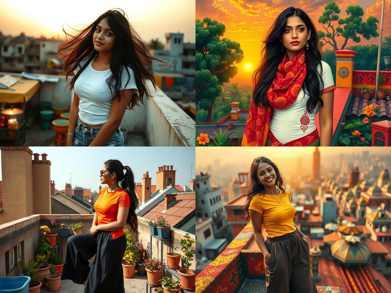 Bengali Woman Soaks Up Rooftop Sun in a Tight Tee