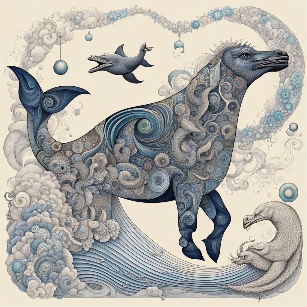 Strange Hybrid Animal with Fractal Zentangle Elements