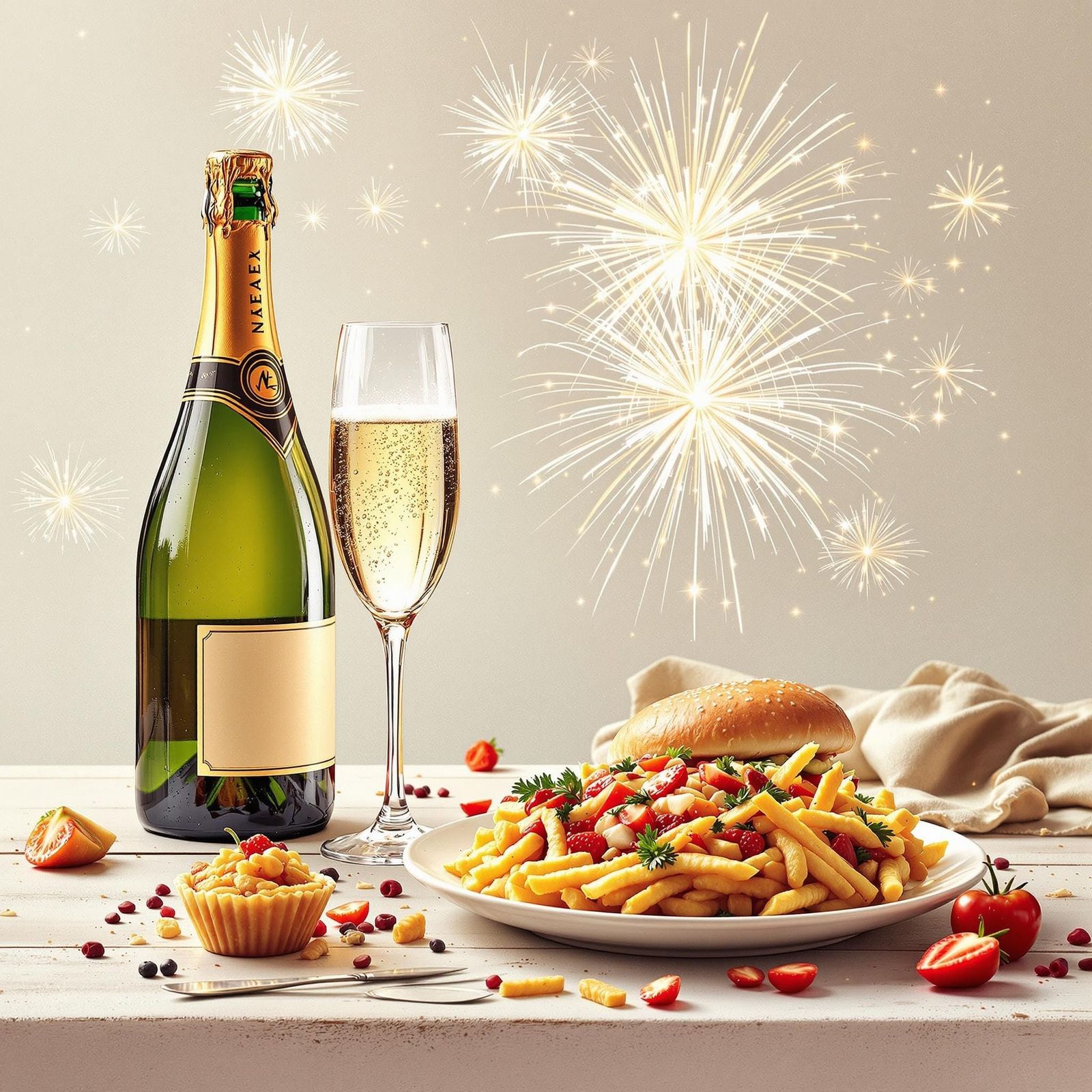 Celebratory New Year's Eve Scene with Sparkling Champagne an...