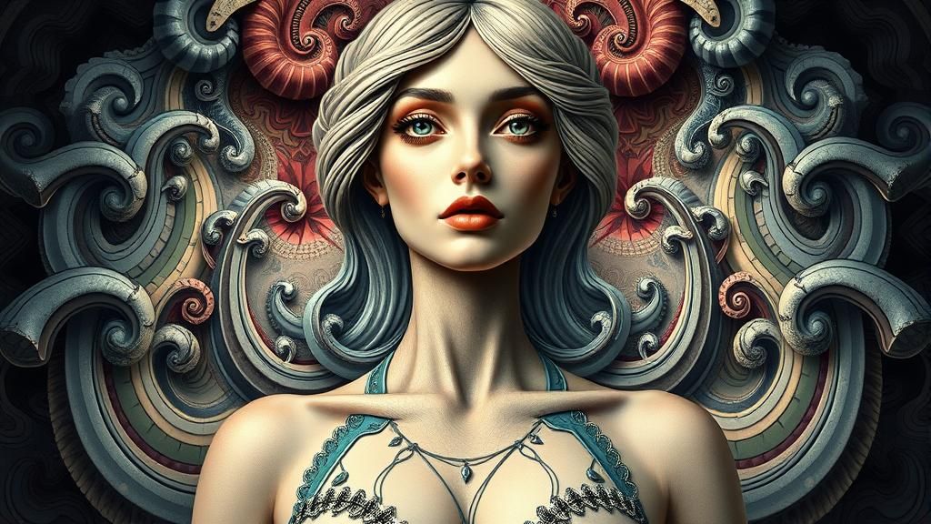 Surreal Fantasy Portrait with Abstract Fractal Elements