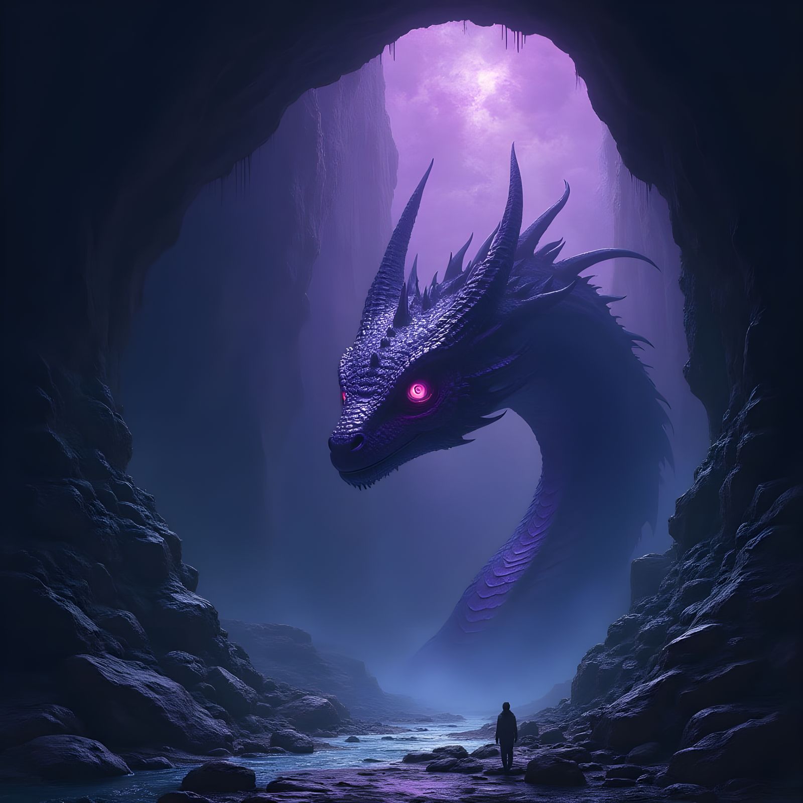 Mystical Dragon Eye in Ancient Mountain Cave