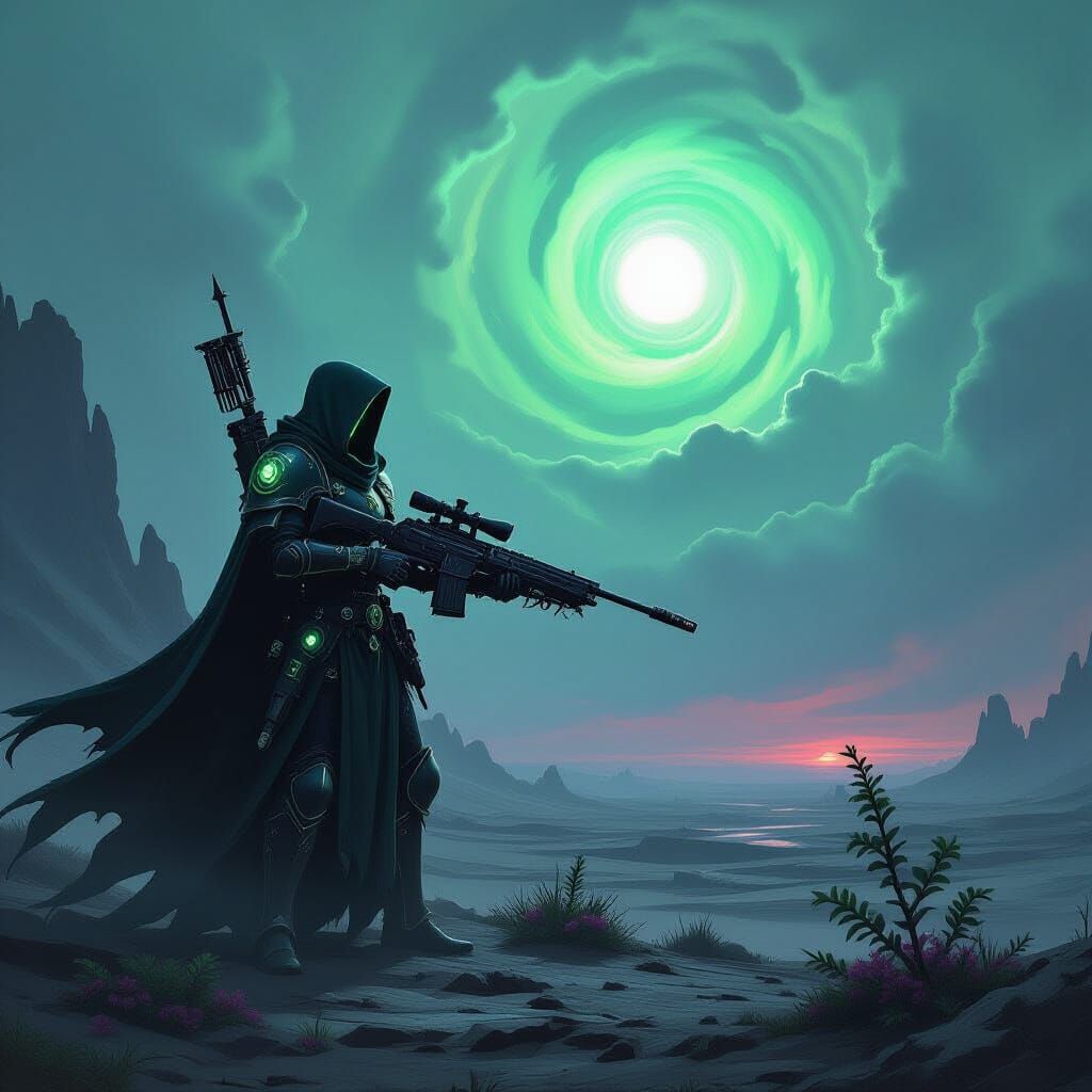 Aeldari Ranger on Desolate Planet in Warhammer 40k Style