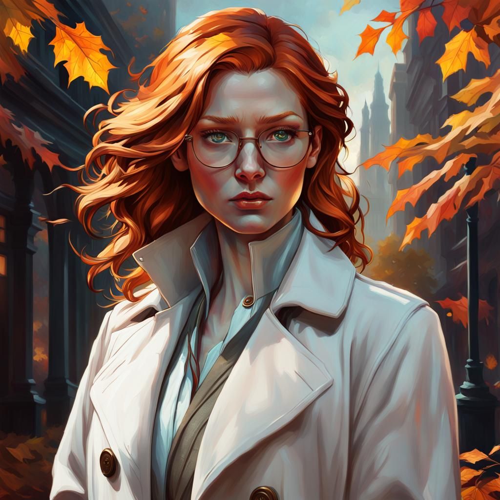Dramatic Portrait of Ginger Woman in Autumn Colors