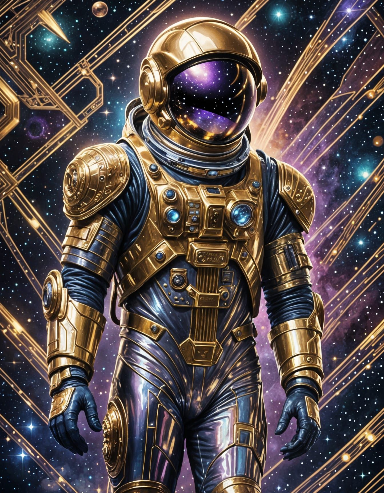 Art Deco Astronaut Among the Stars