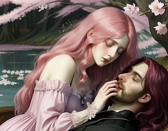 Pre-Raphaelite Vampire Cries over Sleeping Prince