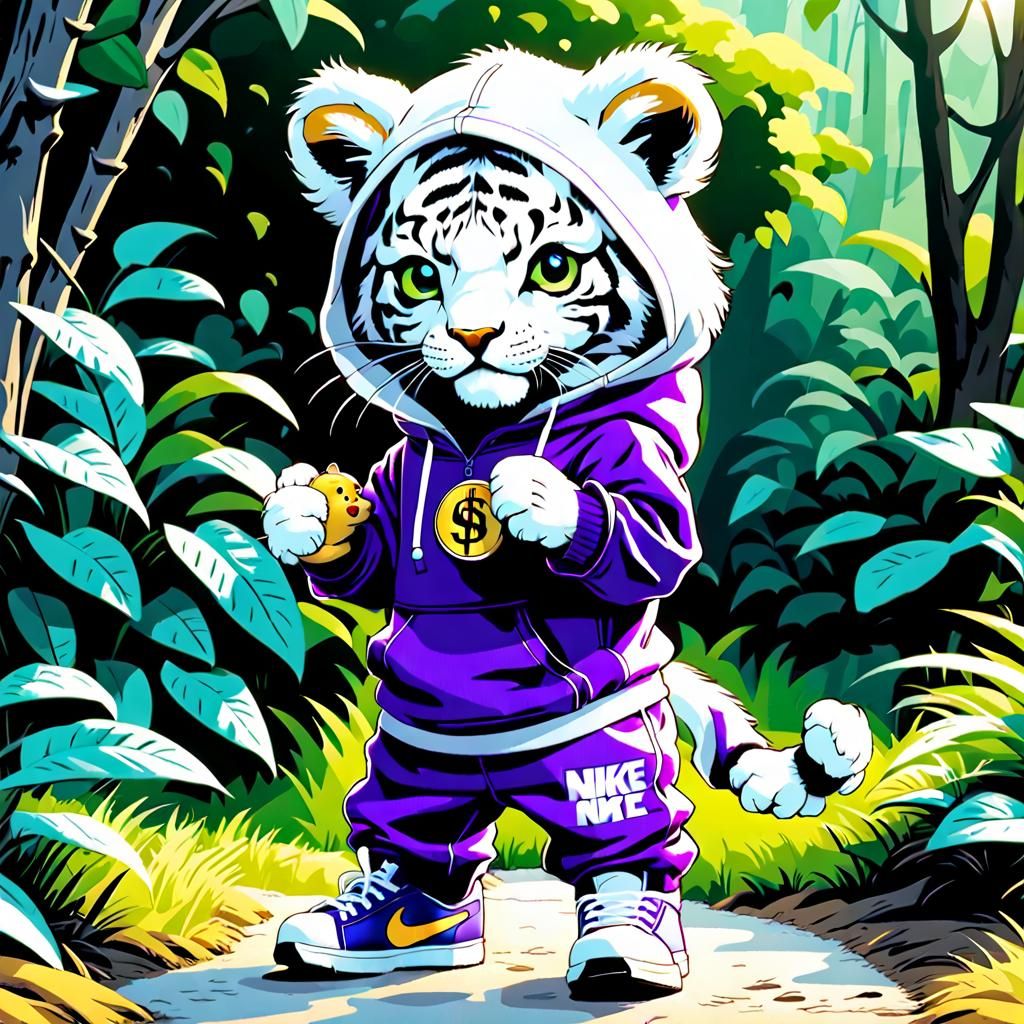 Sad Tiger Cub in Garden, 3D Digital Art