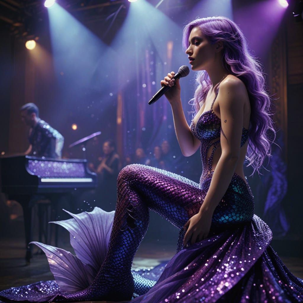 Mermaid Singer on Stage with Lilac Hair