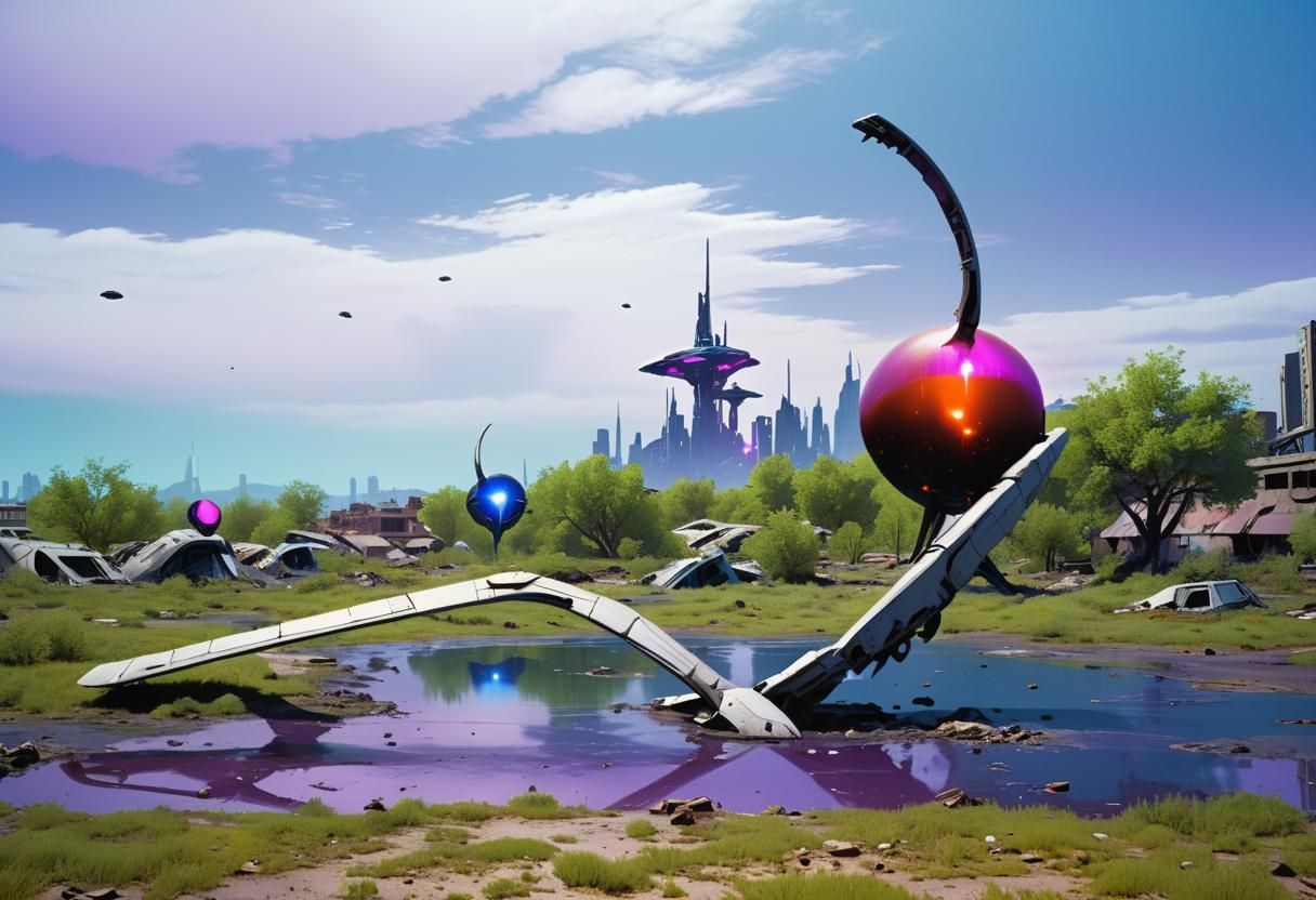 Alien Invasion in Neon-Lit Apocalyptic Cityscape