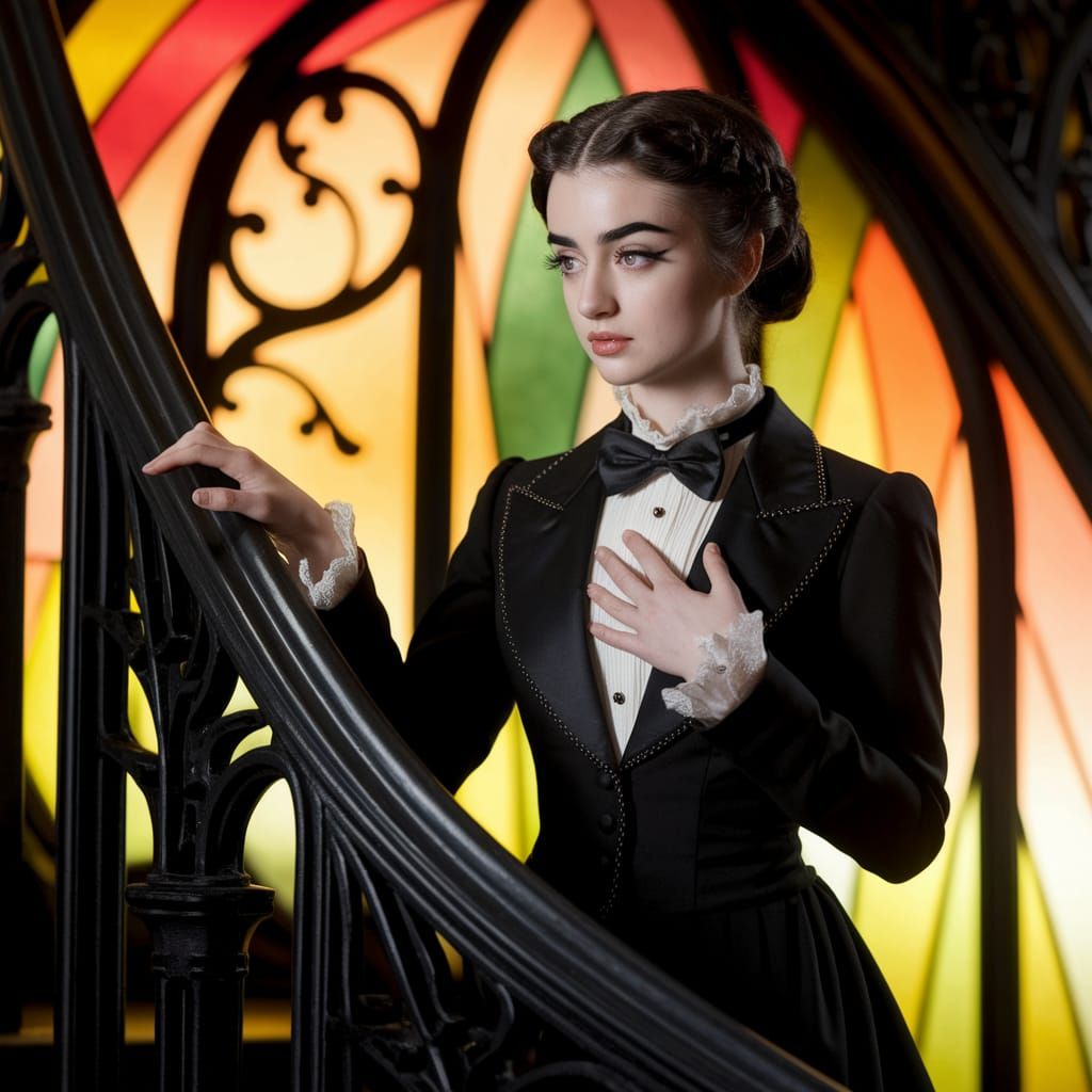 Gothic Beauty on Art Nouveau Staircase