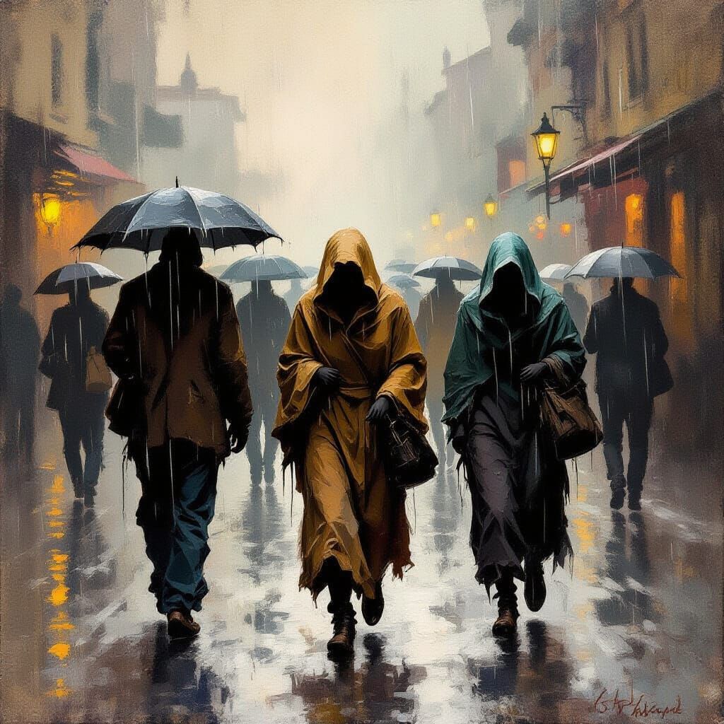 People Reveal True Selves in Rain, Old Masters Style