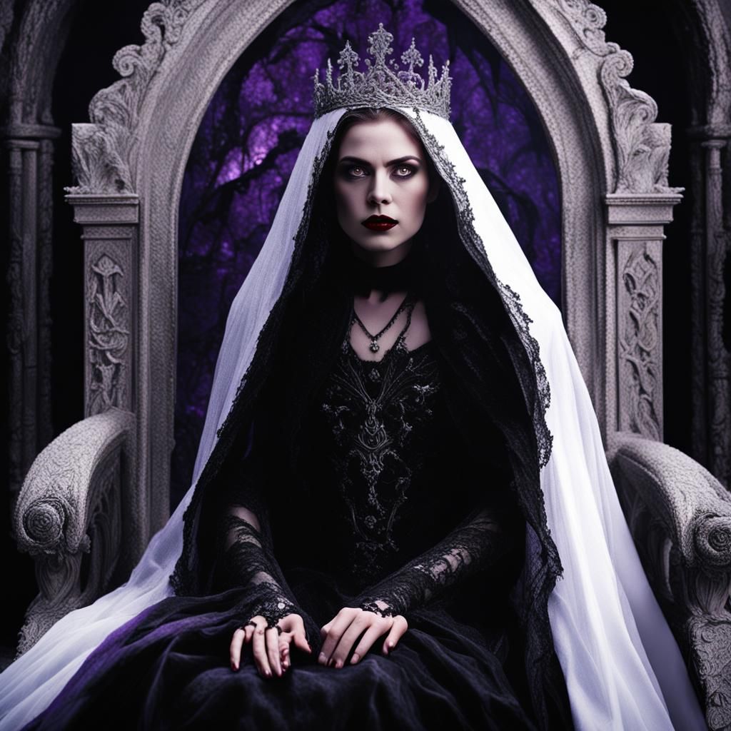 Gothic Vampire Queen on Throne in Dark Fantasy Style