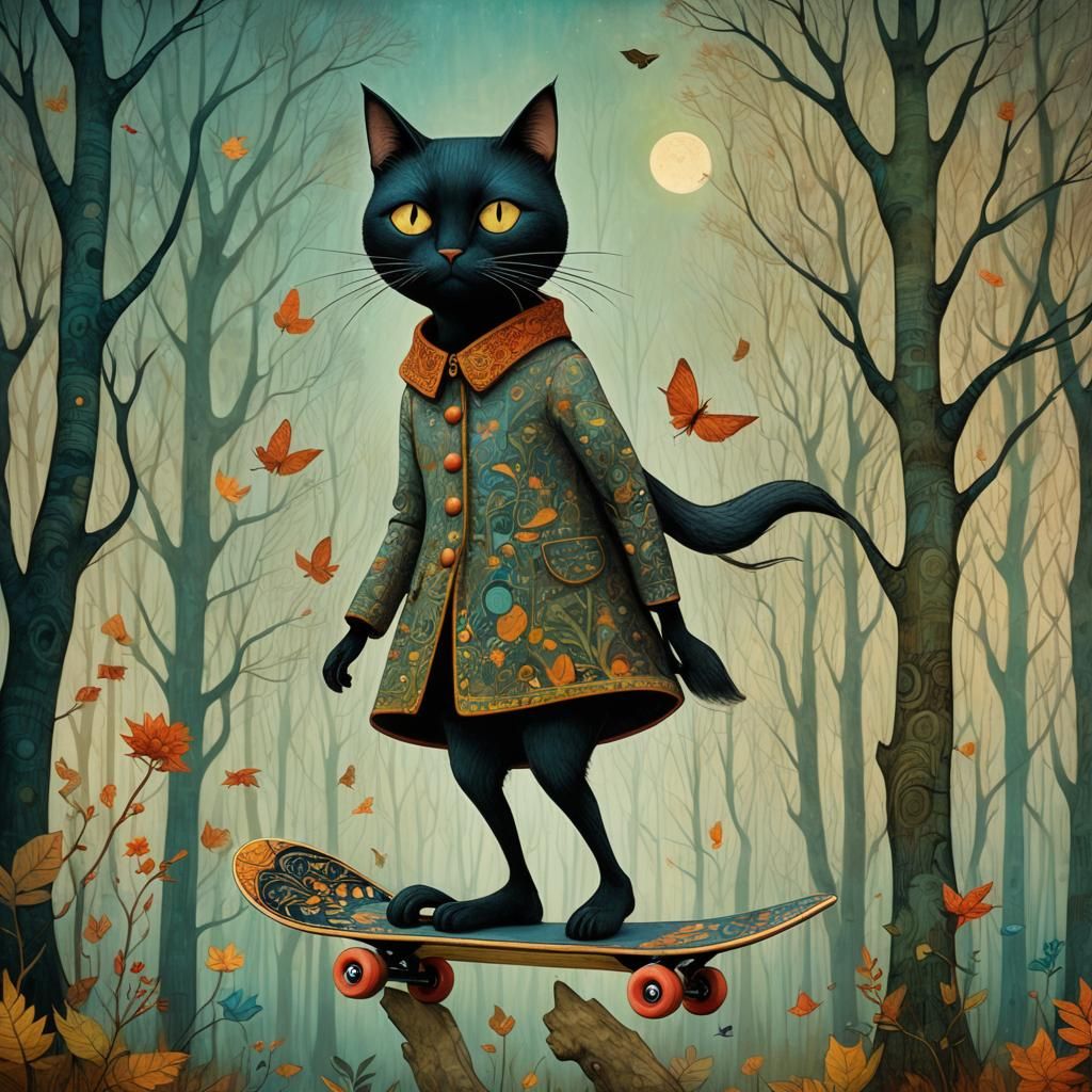 Dreamlike Woman-Cat in Art Brut Style