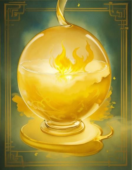 Golden Apple Icon with Flame Aura in Watercolor Style