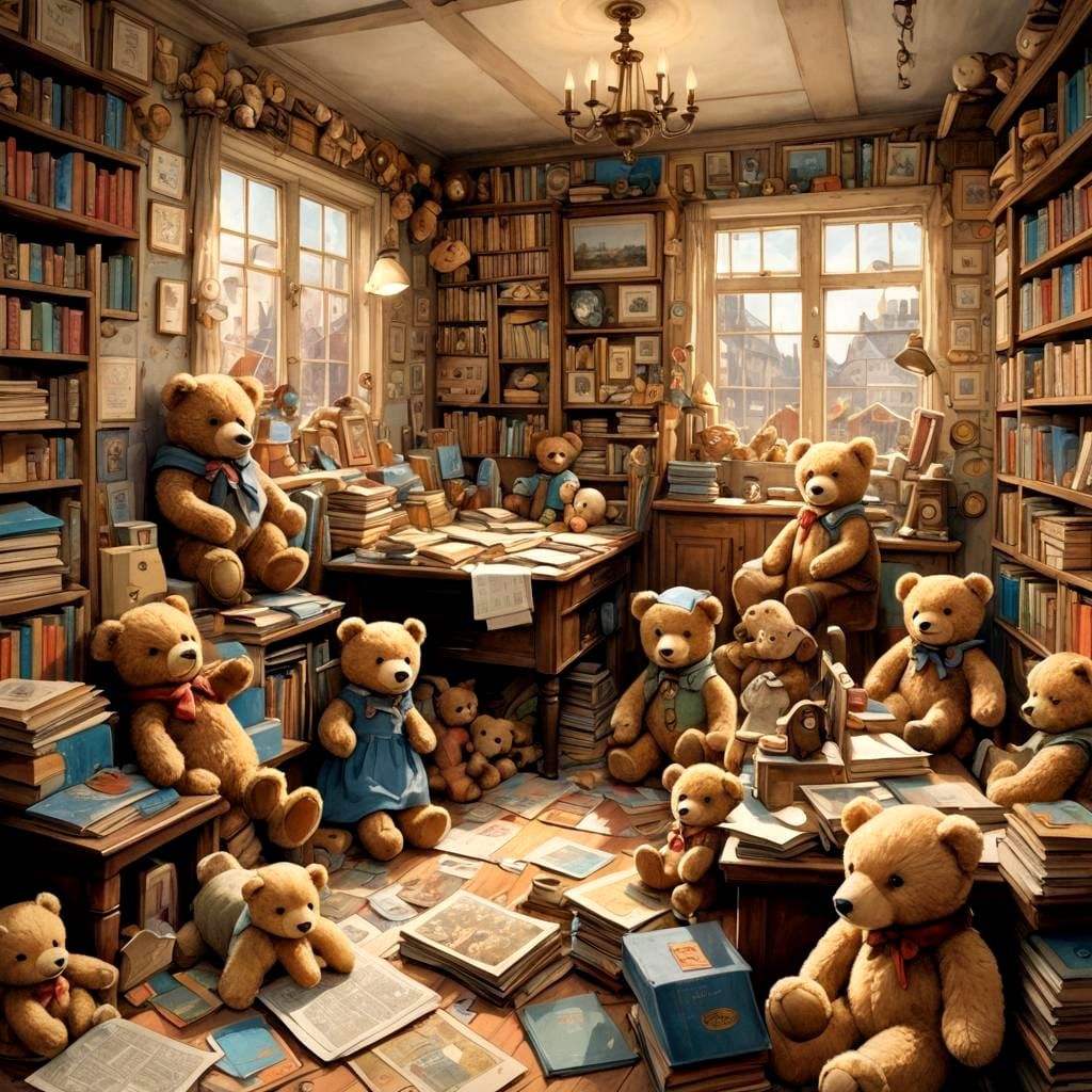 Room Full of Colorful Teddy Bears in Friendly City