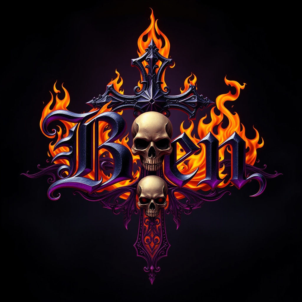 Dark Fantasy Logo with Skull, Cross and Flames