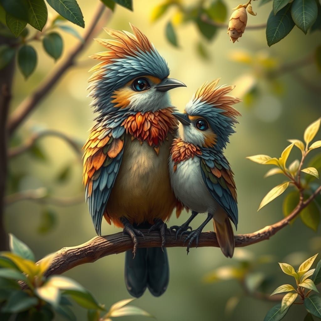 Father and Son Birds in Animated Style