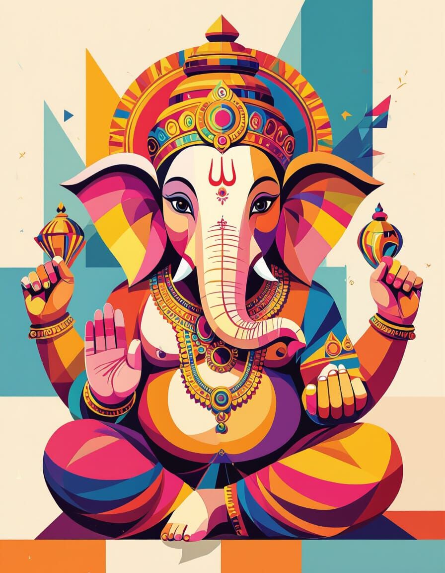 Vibrant Lord Ganesh in Geometric WPAP Art Style