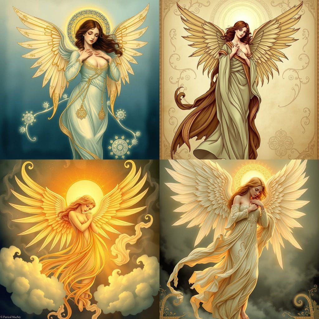 Ethereal Archangel in Art Nouveau Style