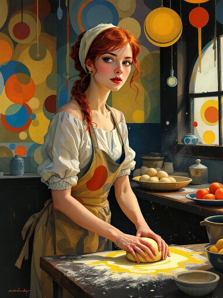 Baker Kneading Dough in Syncopated Color Harmony