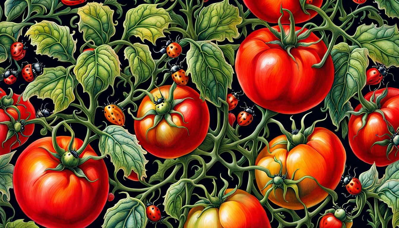 Botanical Ink Drawing of Heritage Tomato Plant