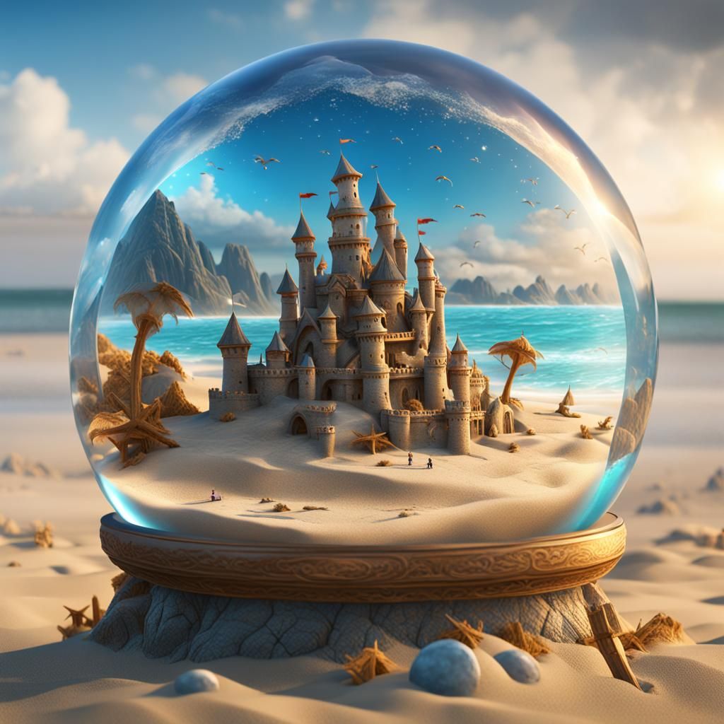 Sandcastle in Crystal Ball: Detailed Matte Painting
