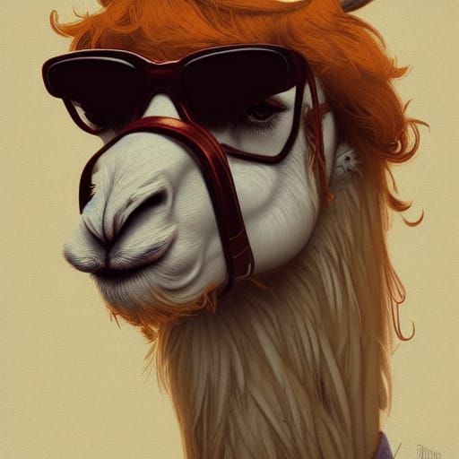 Moustached Llama Portrait in Hyperdetailed Splash Art Style