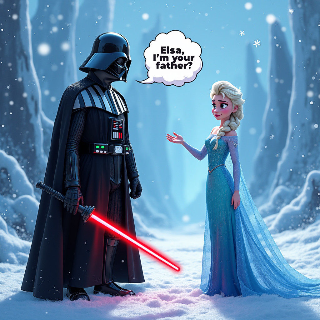 Darth Vader Confronts Elsa in Icy Realm