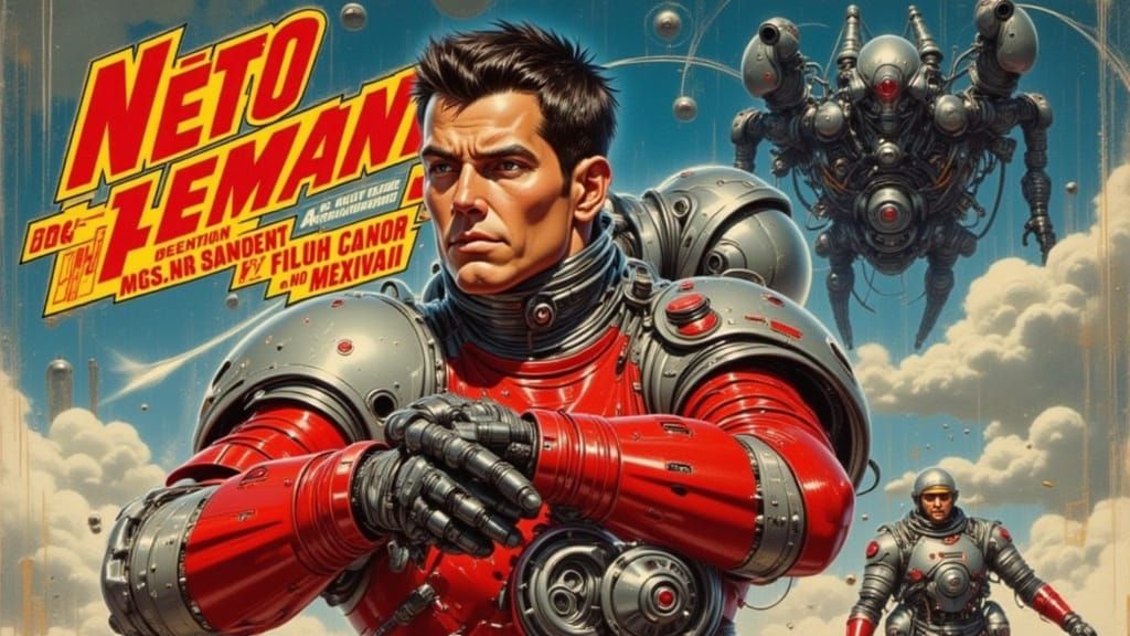 Man in Spacesuit with Mechanical Arm in Sci-Fi Style