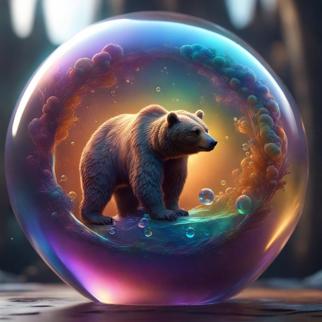 Brown Bear in Iridescent Bubble: Fantasy Concept Art