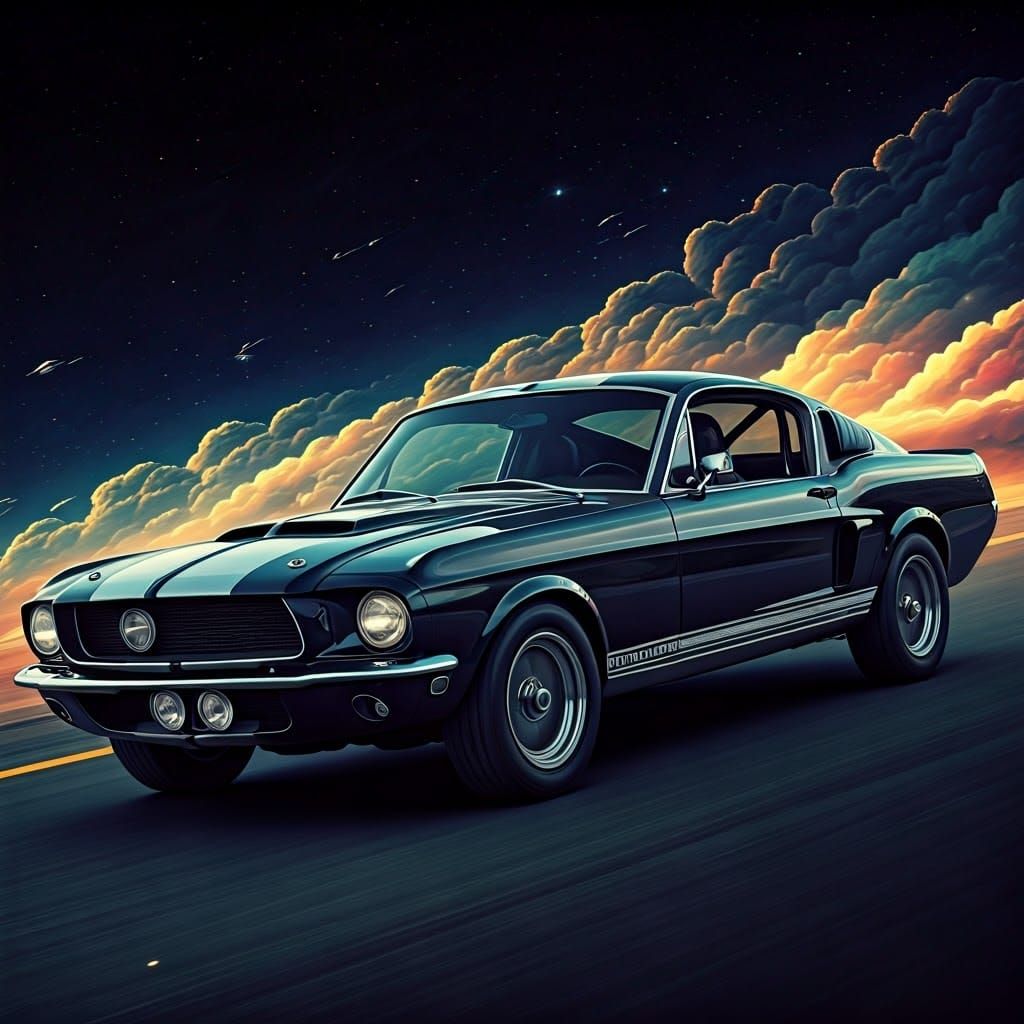 Black 1967 Ford Mustang Shelby GT500 in Cosmic Dreamscape