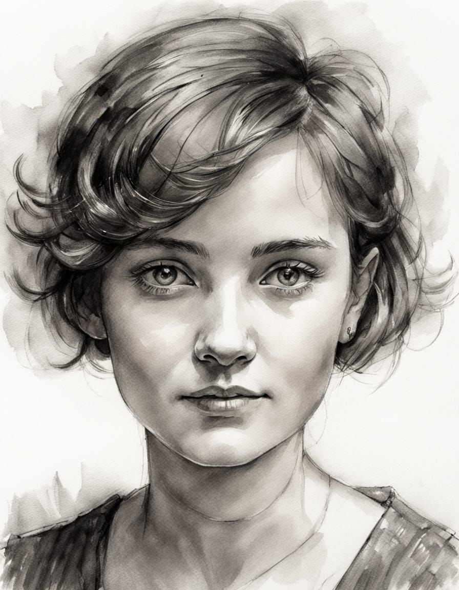 Watercolor Portrait of a Woman with Delicate Features