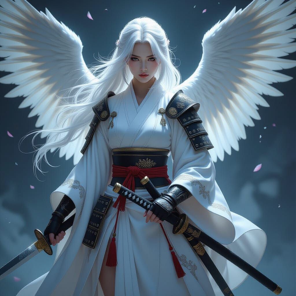 Ethereal Angelic Warrior with Katana in Digital Painting Sty...