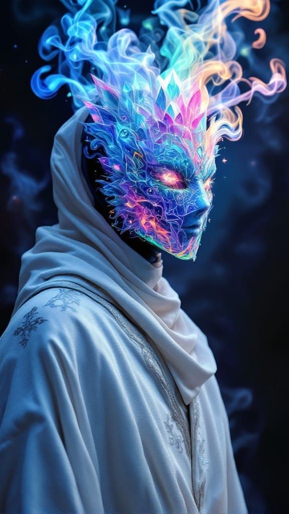 Enigmatic Stick-Figure in Shimmering Masked Robes