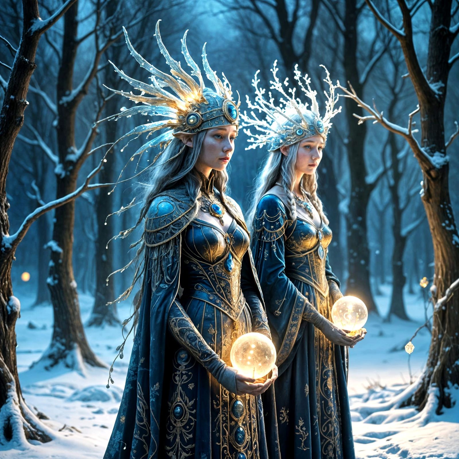 Whimsical Winter Enchantment in Art Nouveau Style